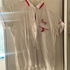 Vintage 1950s Embroidered Bowling Blouse S
